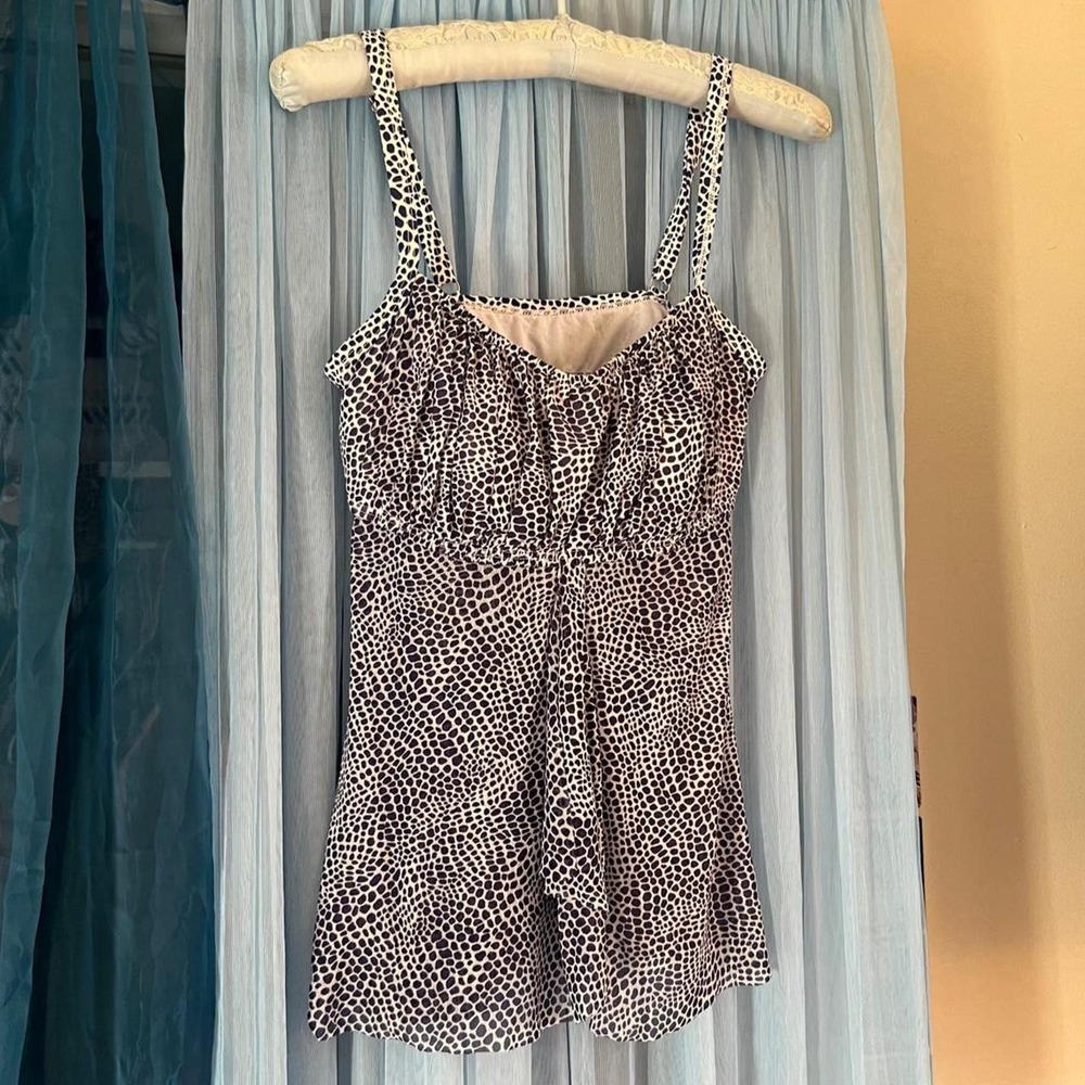 Polka-Dot Animal Print-ish Mesh Overlay Babydoll Top
